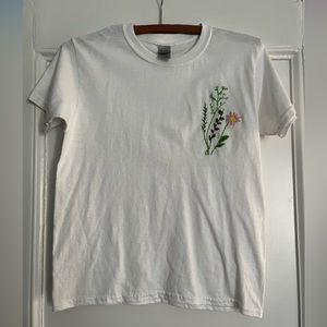 small embroidered white T-shirt